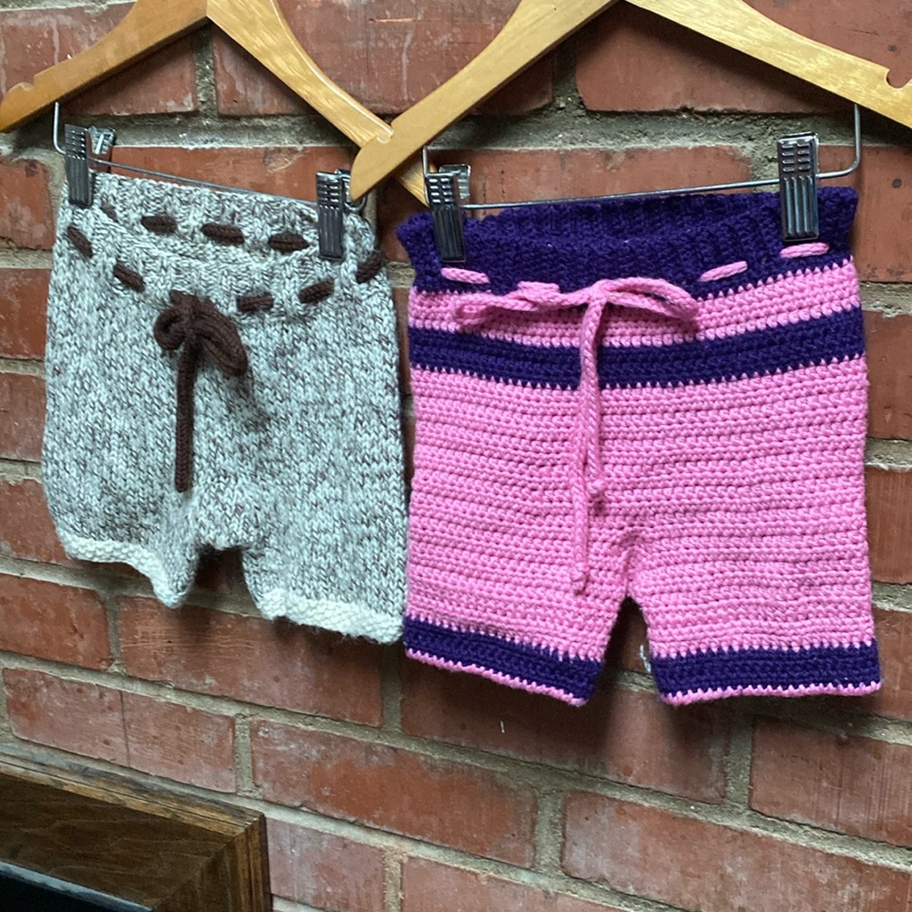 Two pairs of hand made wool shorties